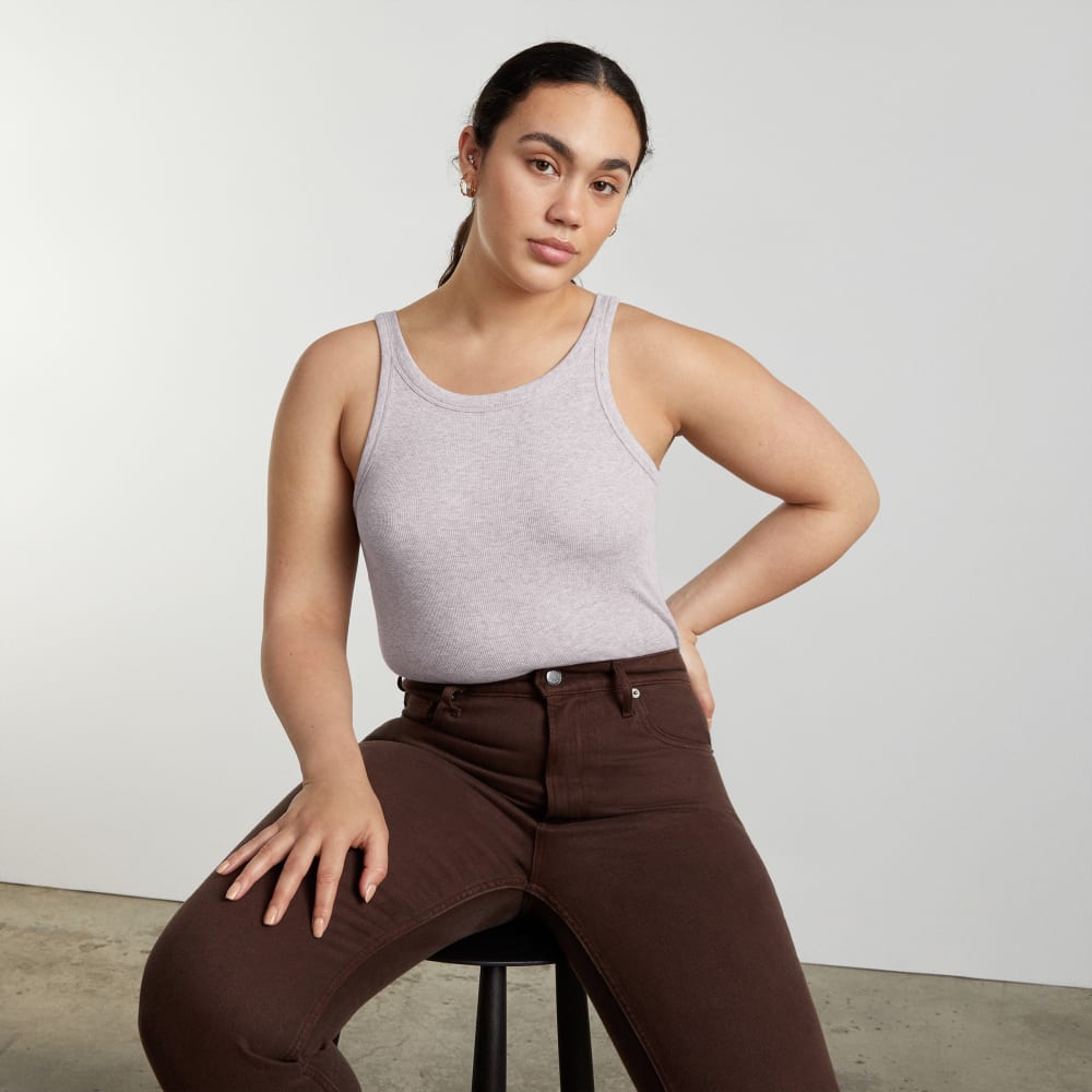 The Pima Micro-Rib Short Tank in Wisteria Grey — detail view