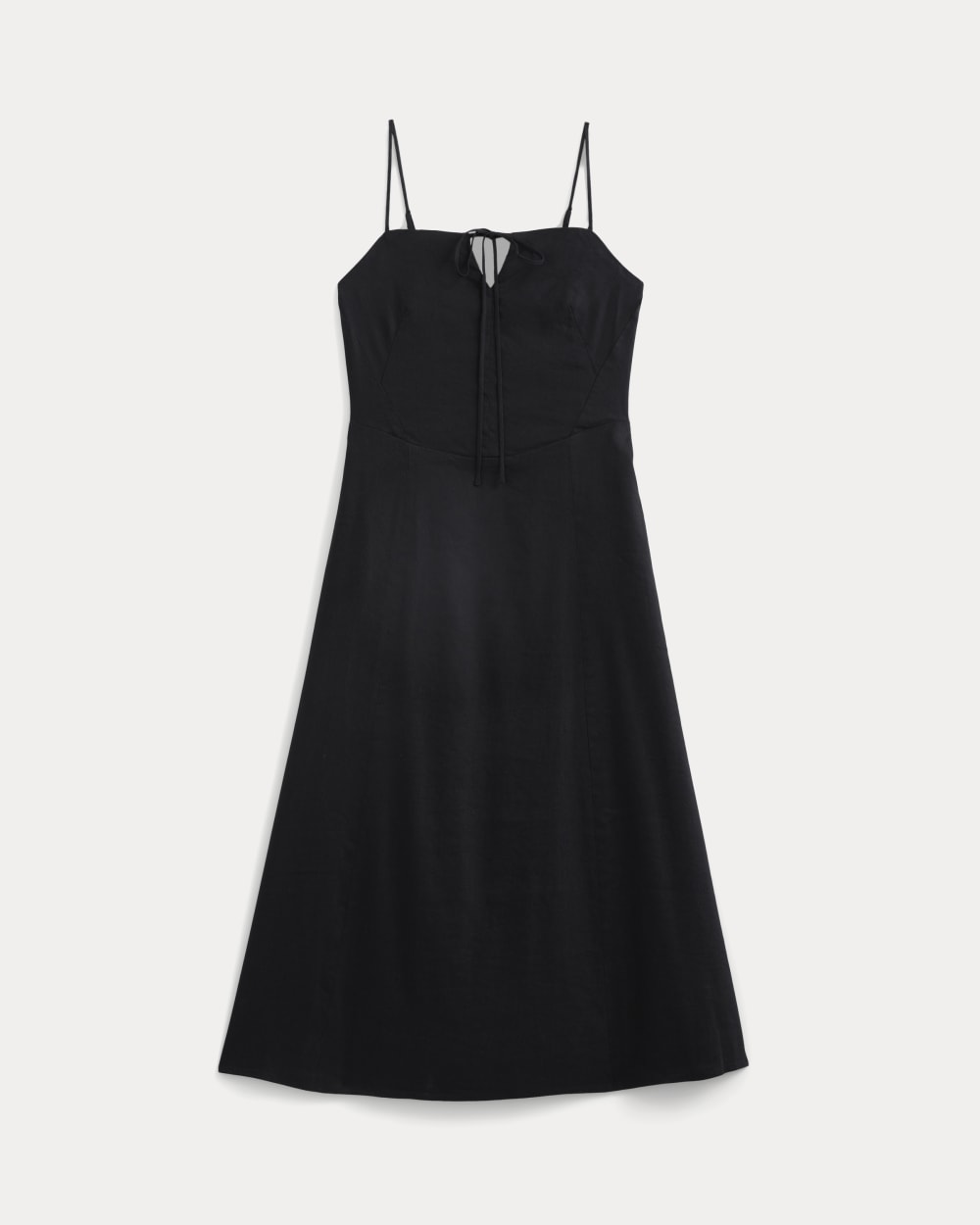 Tie-Neck Dress in Stretch Linen in Black — alternate view