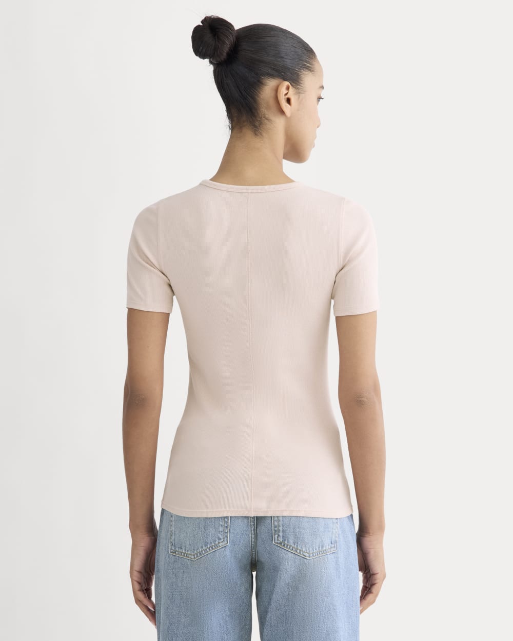 The Luxe Rib Crew in Soft Rose — detail view