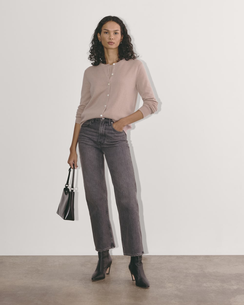 The Classic Cardigan in Cashmere in Dusty Rose — alternate view