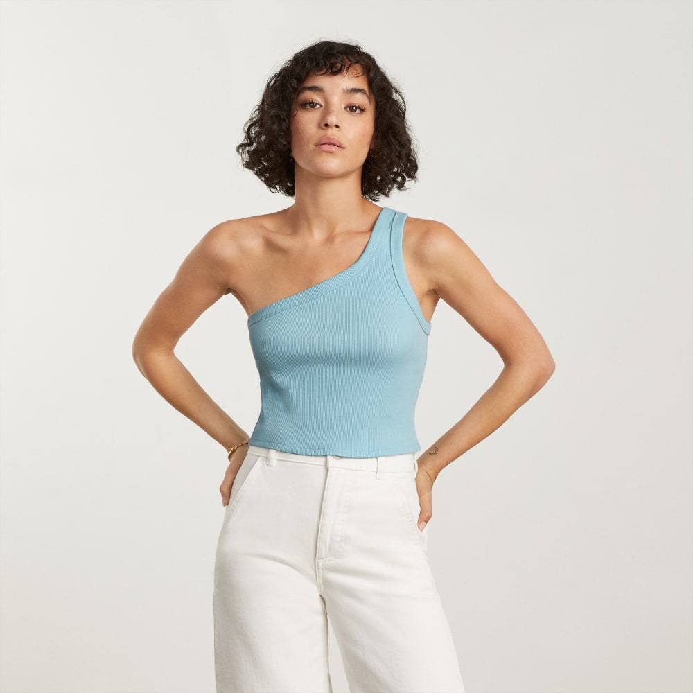 The Ribbed One-Shoulder Tank in Ice Blue — alternate view