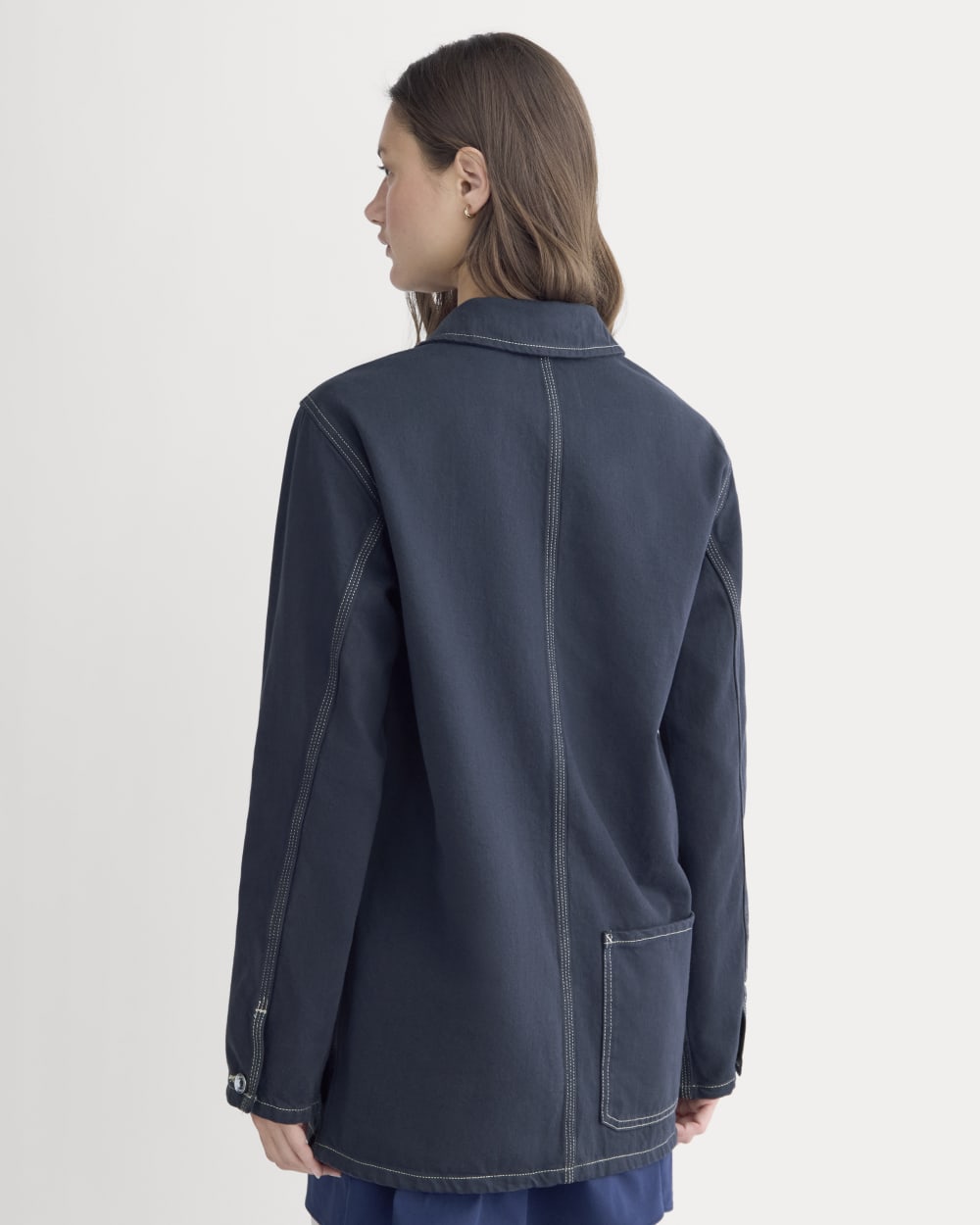 The Denim Chore Jacket in Garment-Dyed Navy — detail view