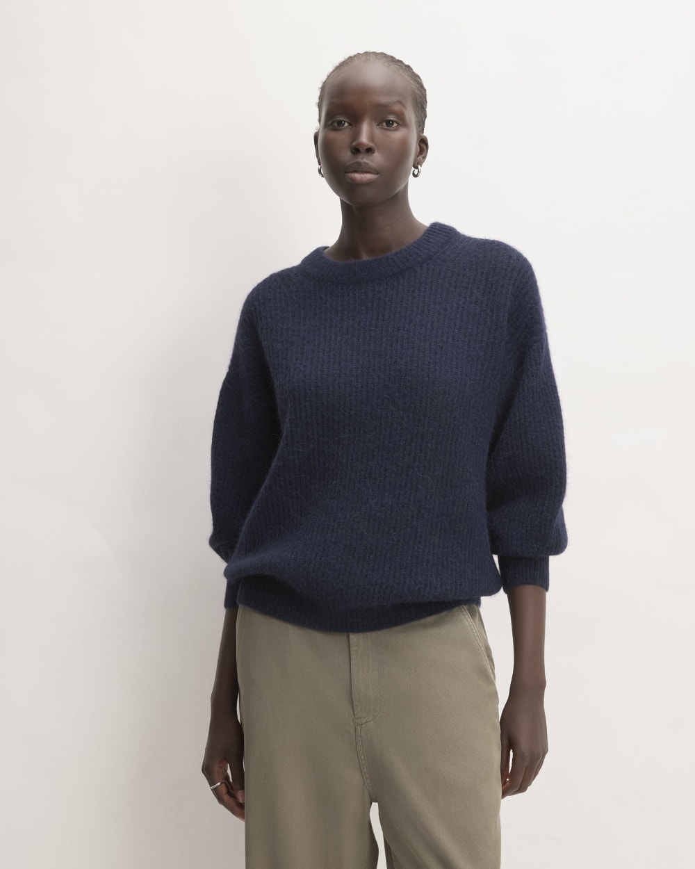 The Cocoon Crew in Alpaca in Warm Navy — front view