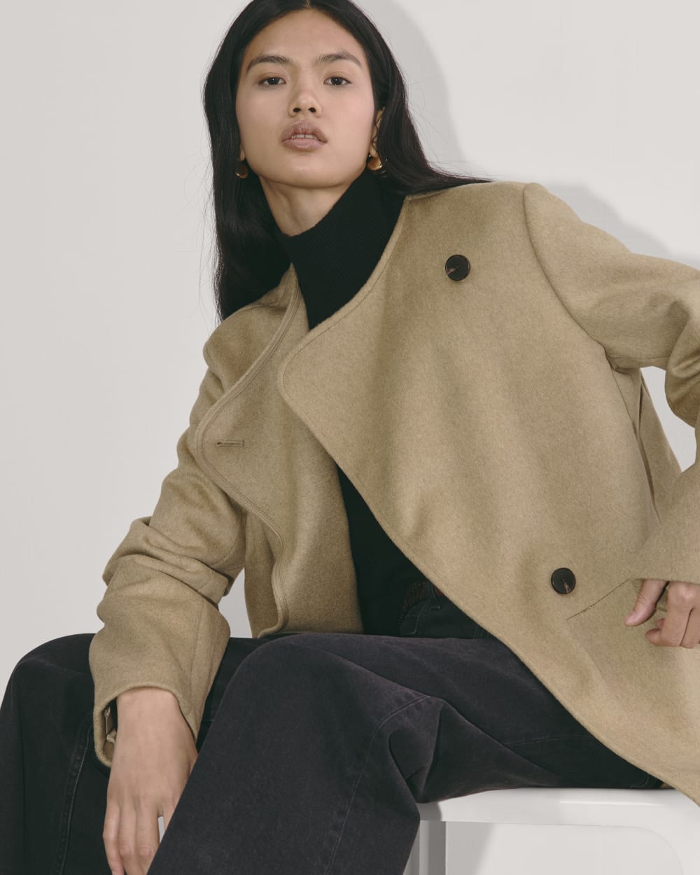 The October Coat in Dark Heathered Camel — detail view