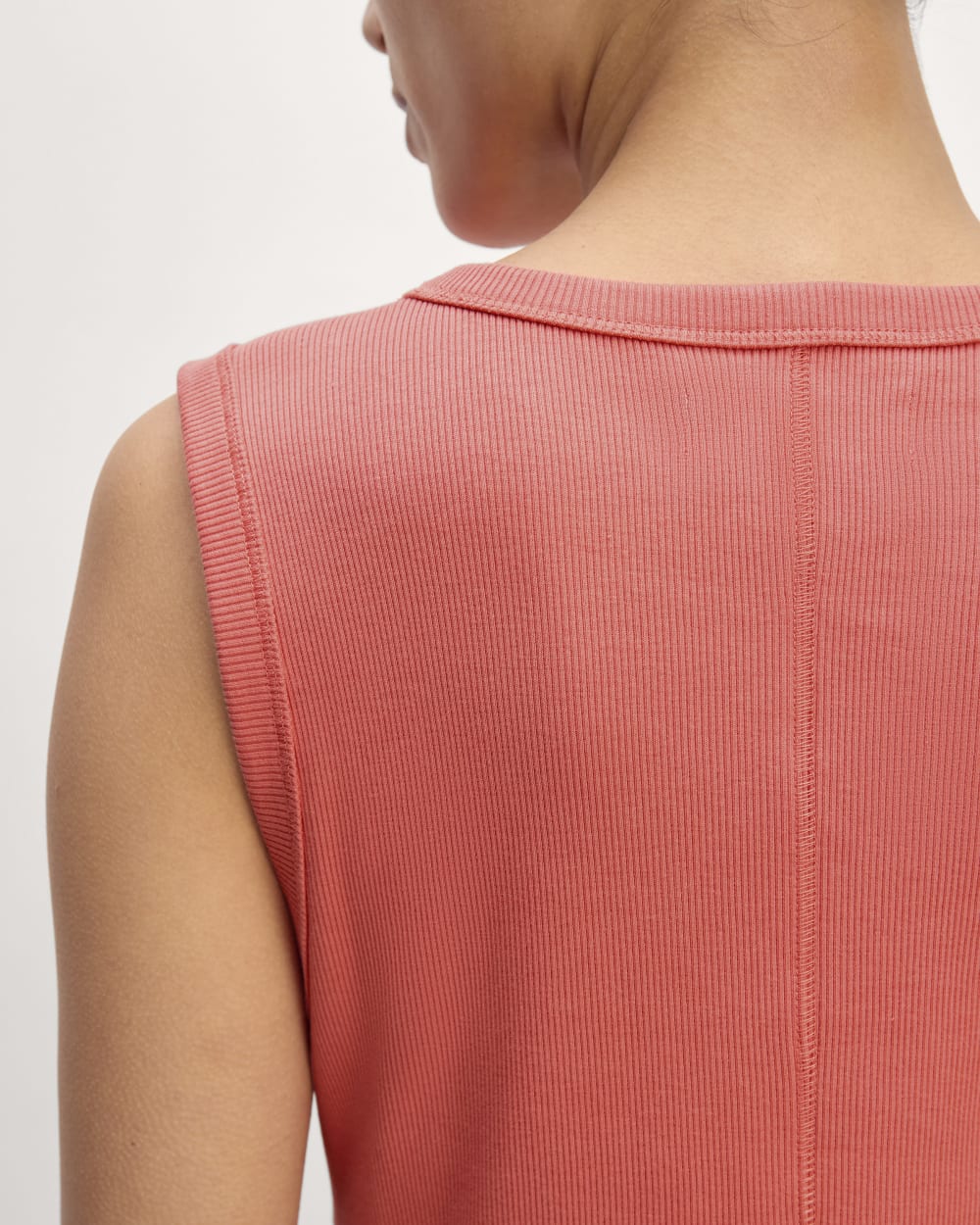The Ribbed Mini Dress in Coral — detail view