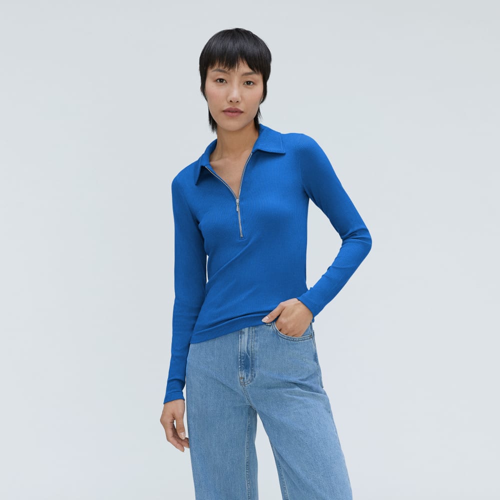 The Super-Soft Zip Polo in Lapis Blue — alternate view