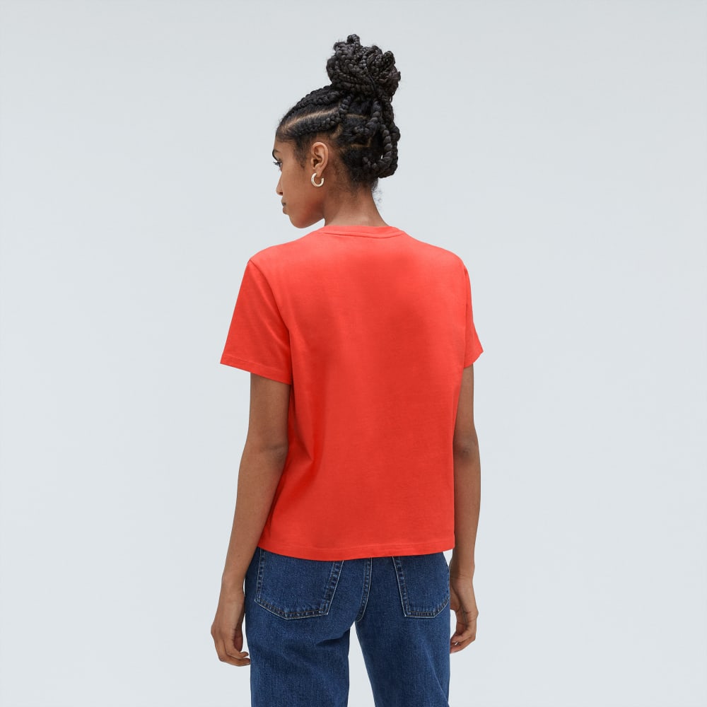 The Box-Cut Tee in Essential Cotton in Red Orange — alternate view