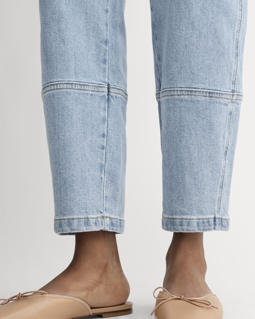 The Utility Barrel Pant in Light Indigo — detail view
