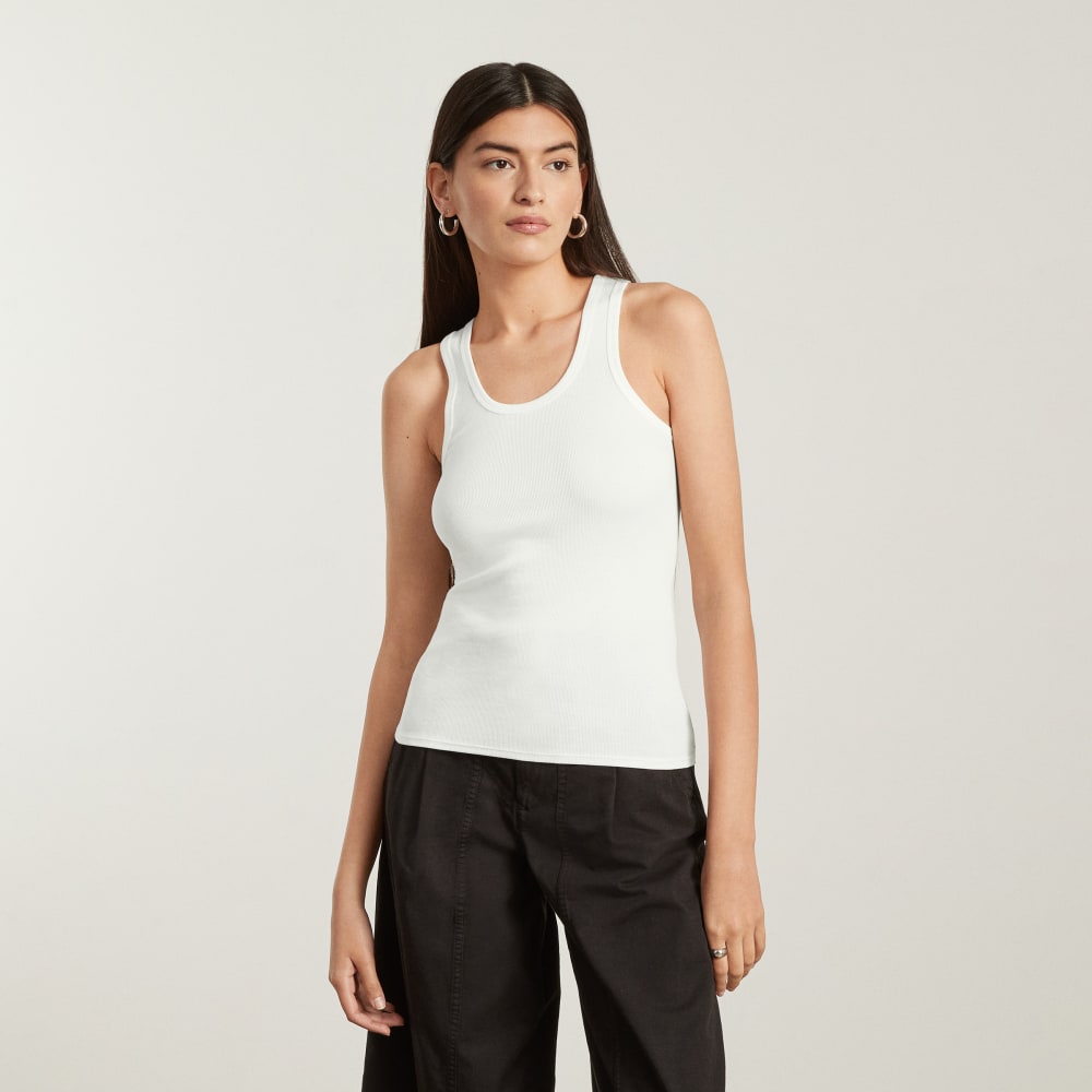 The Pima Micro-Rib U-neck Tank in White — front view