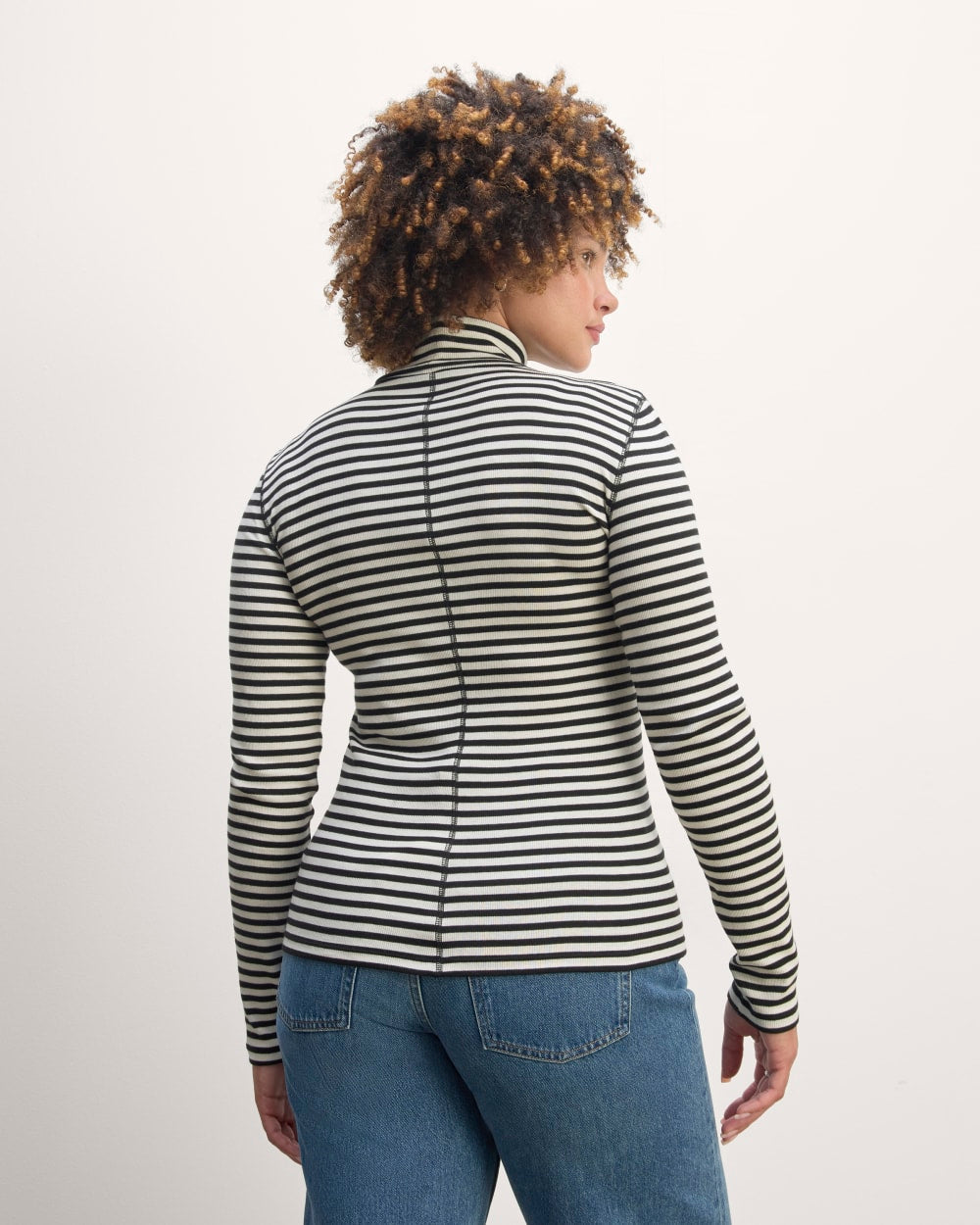The Luxe Rib Turtleneck in Bone / Black — detail view