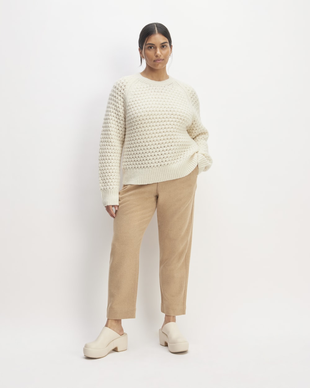 The Cloud Oversized Textured Crew in Bone — detail view