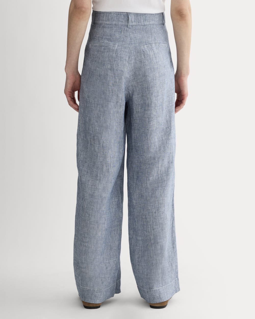 The Linen Way-High® Drape Pant in White / Blue — detail view