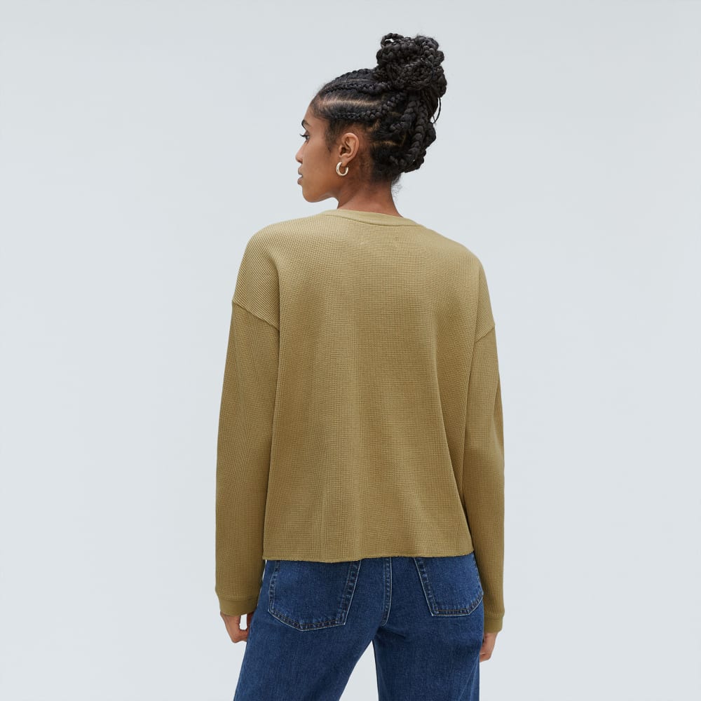 The Organic Cotton Waffle Henley in Fennel Seed — detail view