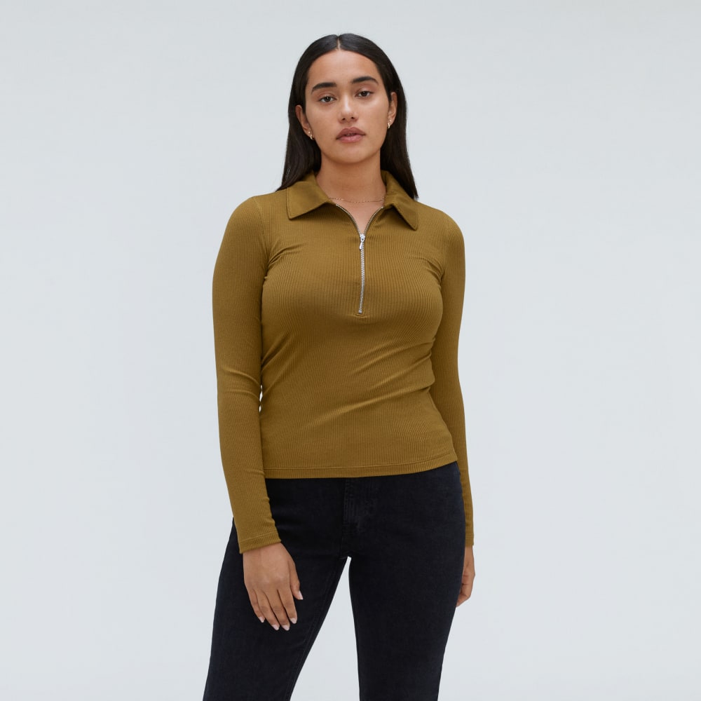 The Super-Soft Zip Polo in Tapenade — alternate view
