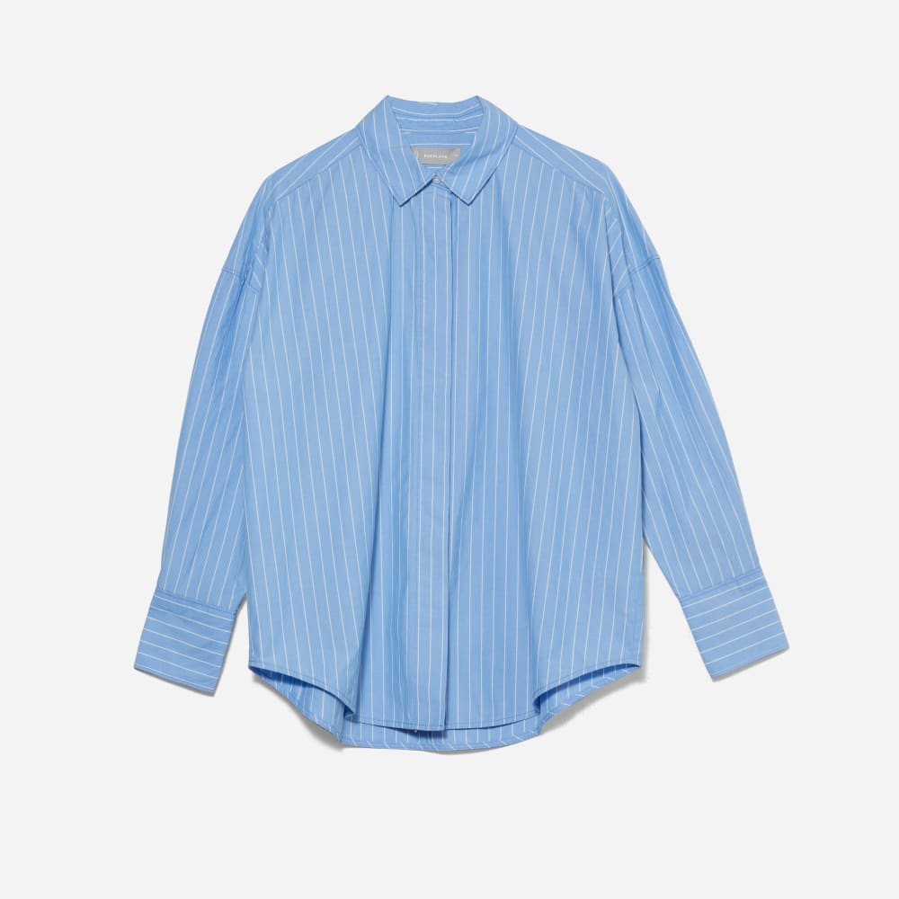 The Oversized Poplin Shirt in Powder Blue / White — front view