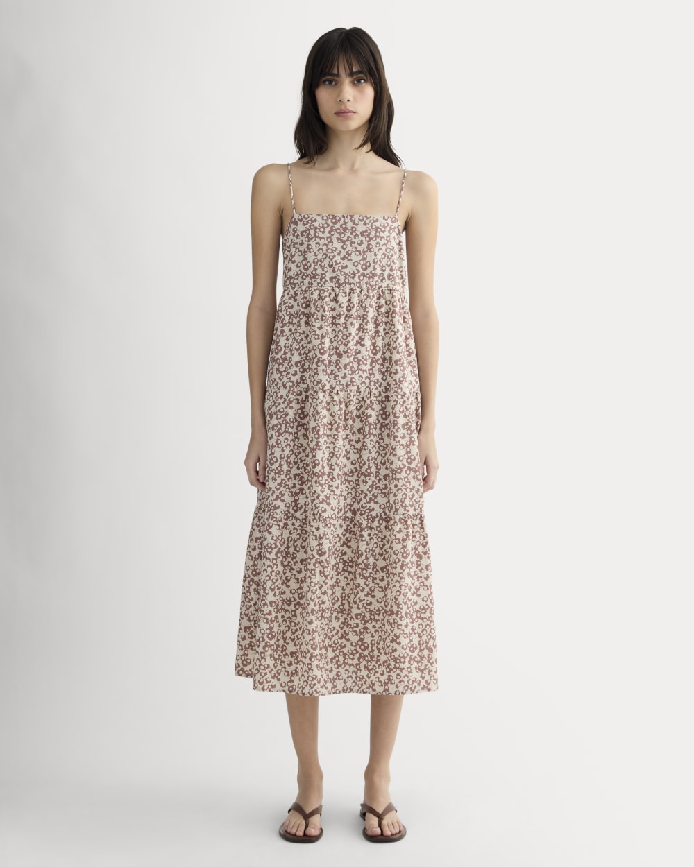 The Gauze Tiered Dress in Natural / Rose Dusk Floral — front view