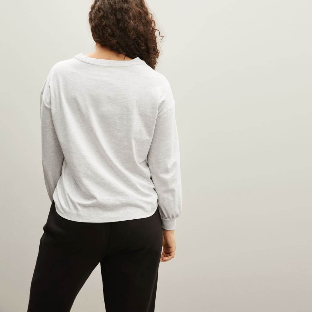 The Organic Cotton Long-Sleeve Tee in Heathered Grey — detail view