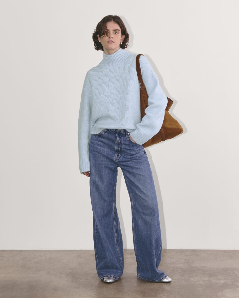 The Cloud Oversized Turtleneck in Chambray Blue — detail view