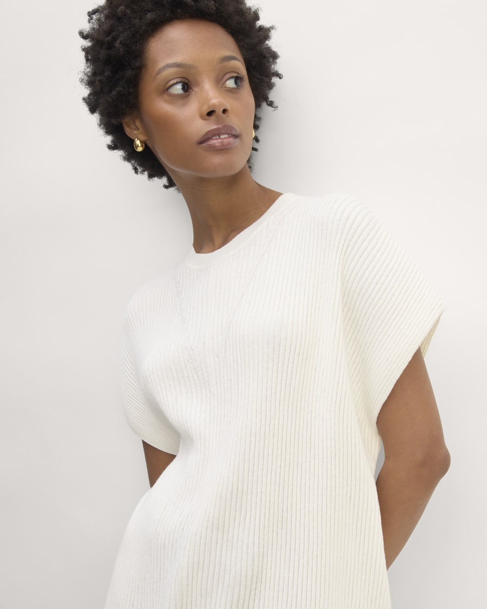 The Cotton Knit Caftan Top in Bone — detail view