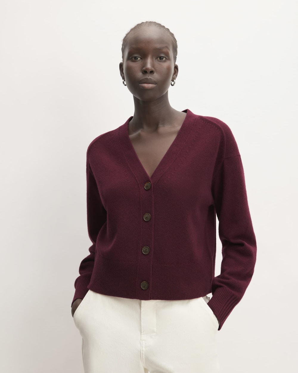 The Cashmere Cardigan in Brandy — front view
