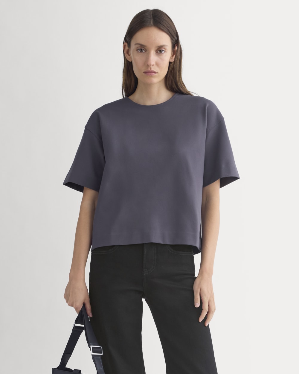 Ponte Oversized Tee in Graphite — front view
