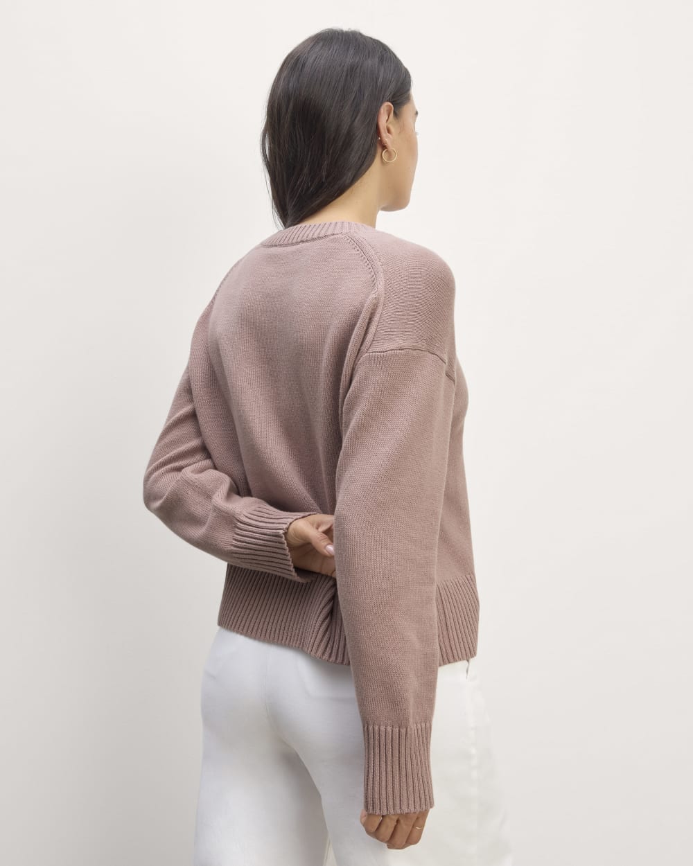 The Boxy Sweater in Everyday Cotton in Dusty Rose — detail view