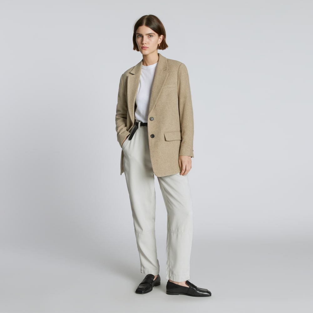 The Oversized Blazer in Wool in Toasted Tan — detail view