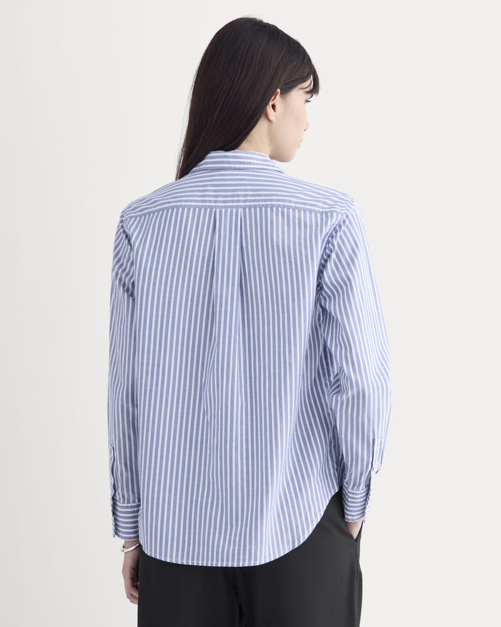 The Must-Have Shirt in Silky Cotton in Bone / Mazarine Blue — detail view