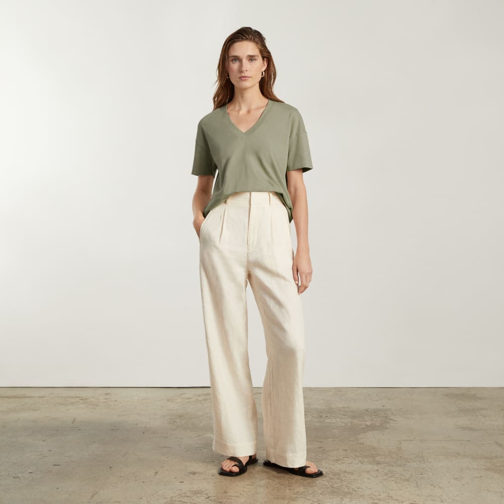 The Organic Cotton Slouchy V-Neck in Reed — detail view