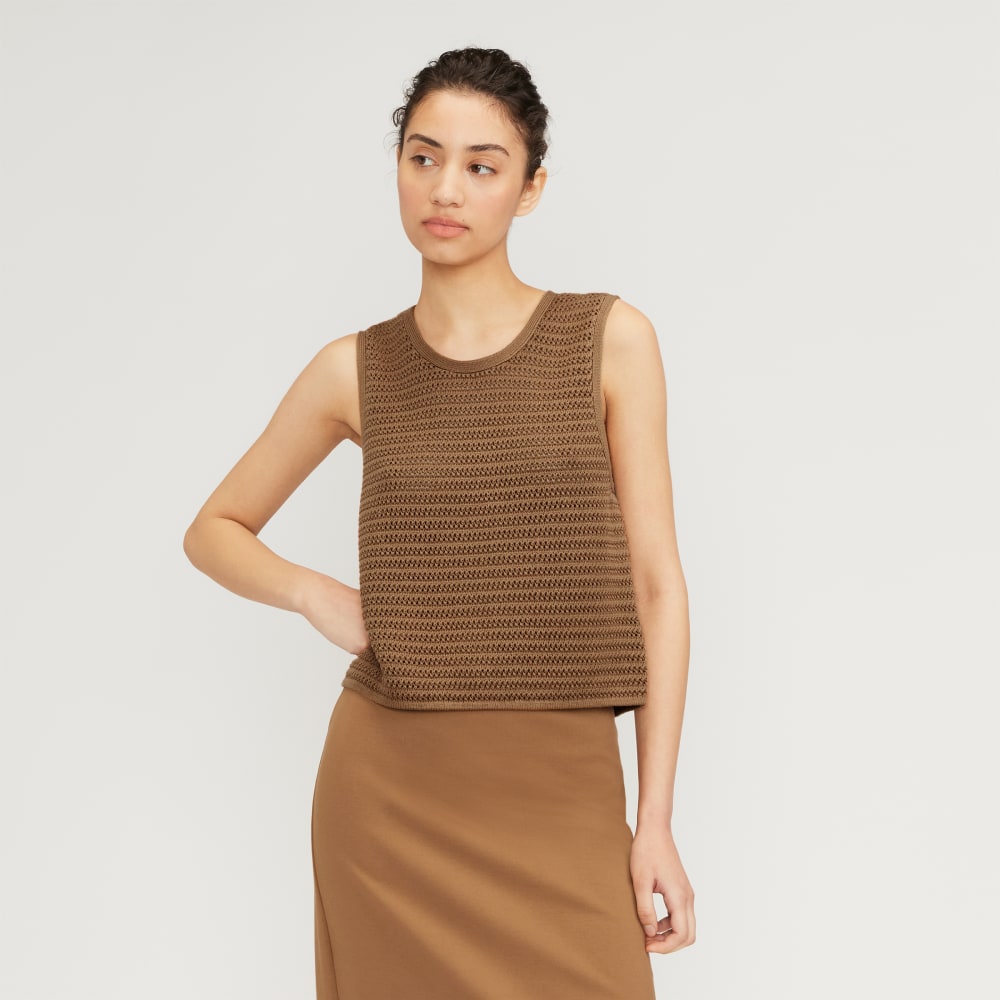 The Crochet Knit Cami in Toasted Coconut — front view