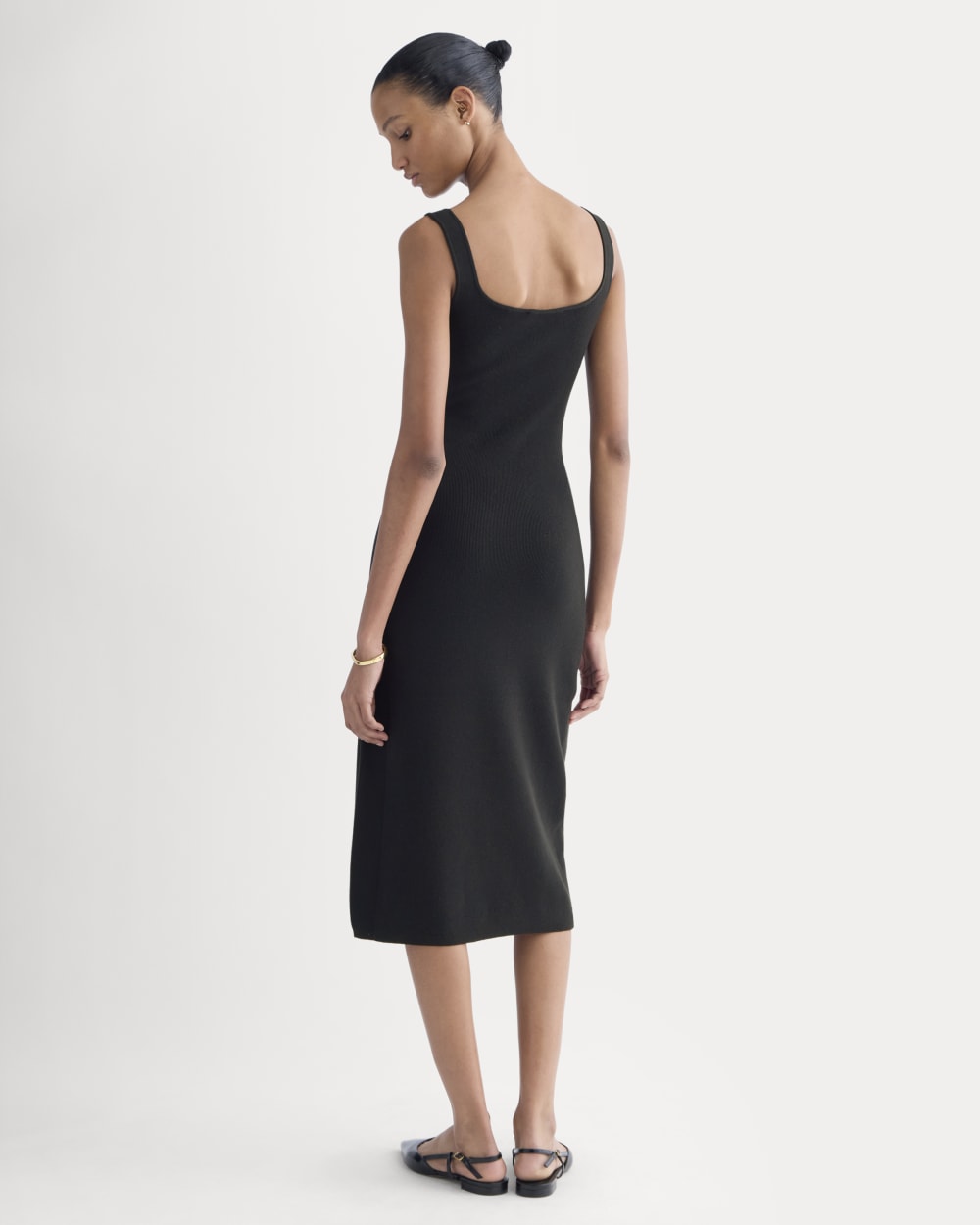 Knit Square-Neck Midi Dress in Black — detail view