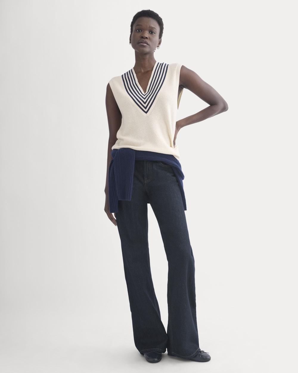 Relaxed V-Neck Vest in Cotton Merino in Canvas — detail view