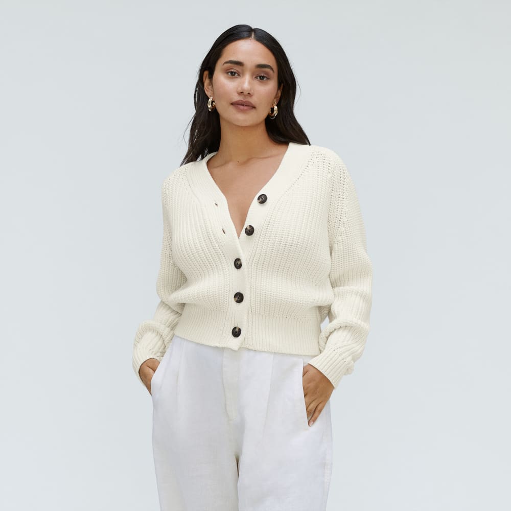 The Texture Cotton Cardigan in Canvas — front view