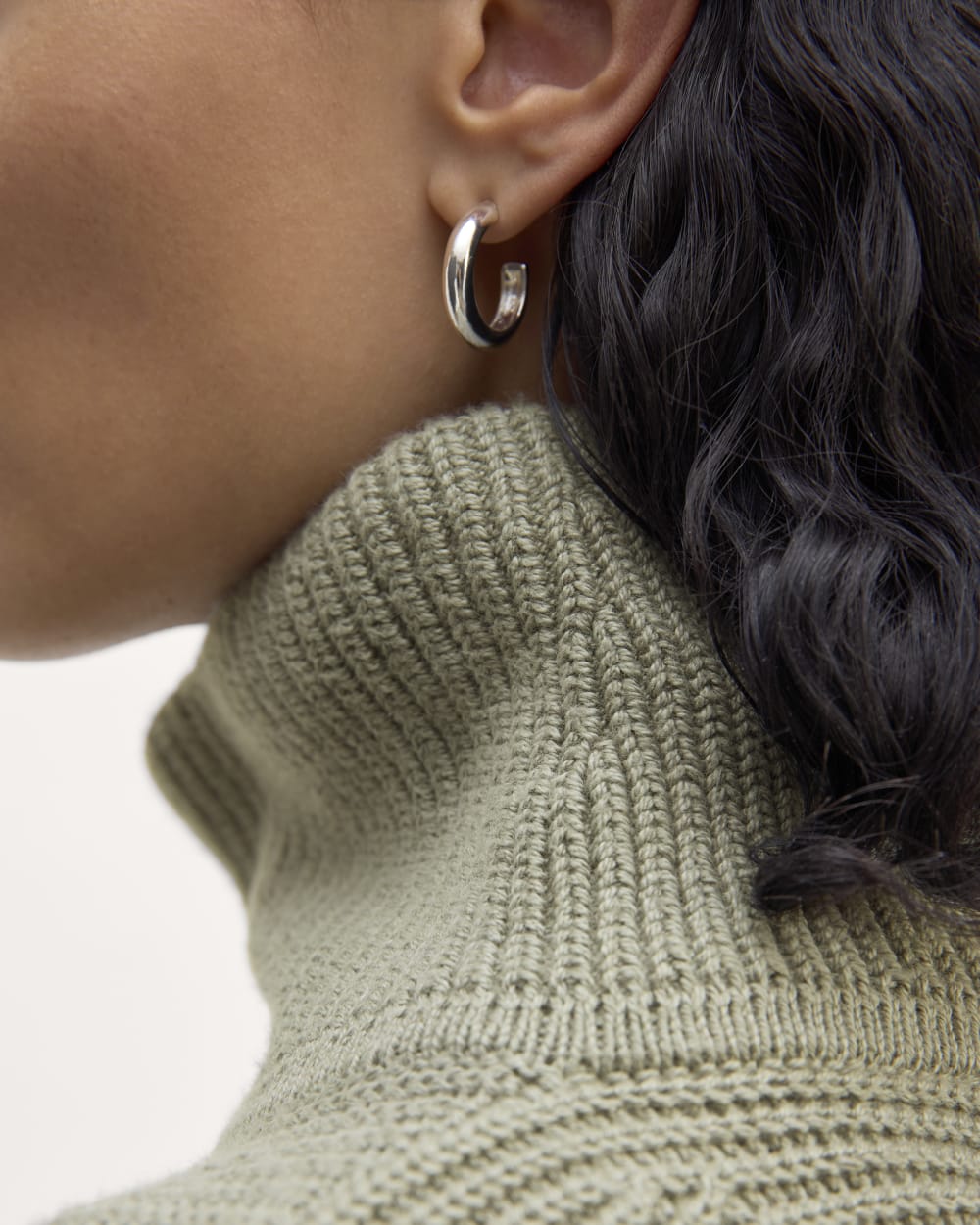 The Half-Zip in Everyday Cotton in Sage Green — detail view
