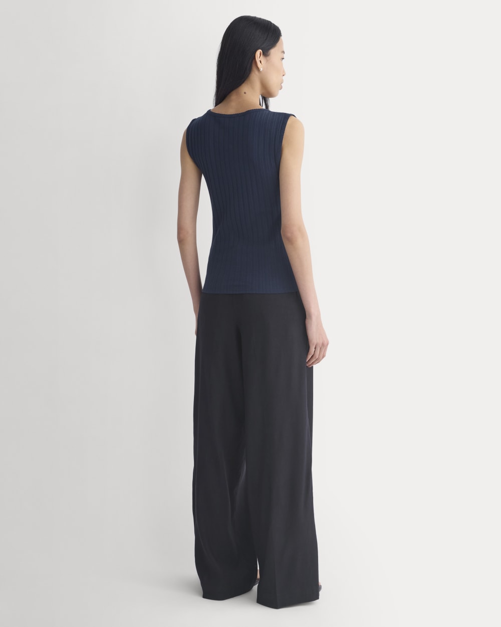 V-Neck Tank in Pointelle in Deep Navy — detail view