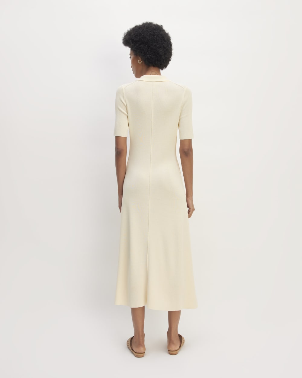 The Viscose Knit Polo Midi Dress in Beige — detail view