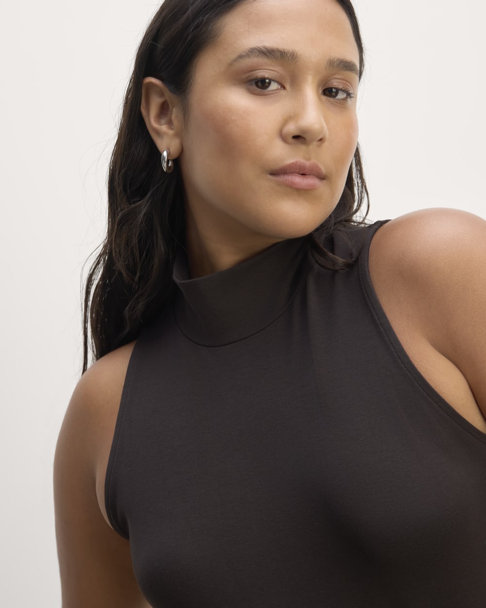 The Form Mock-Neck Tank in Black — detail view