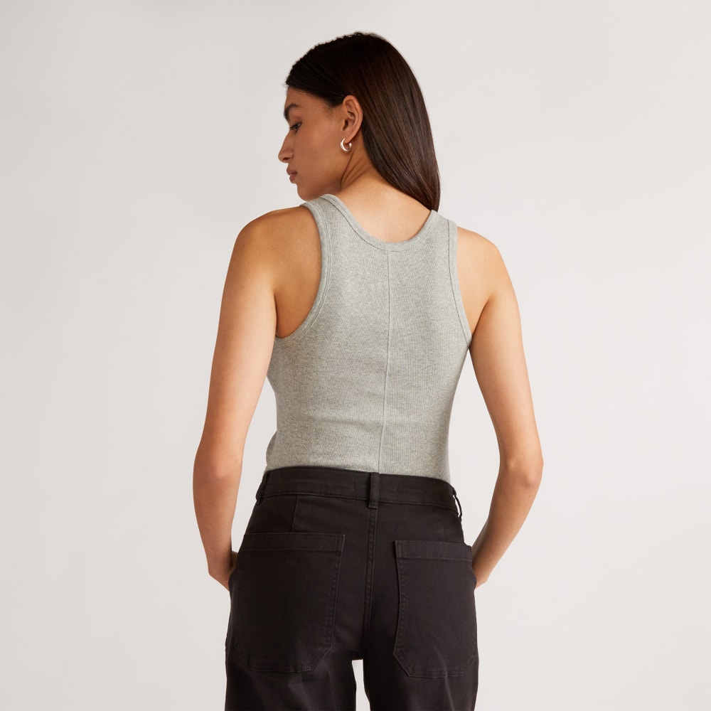The Luxe Rib Tank in Heathered Grey — detail view
