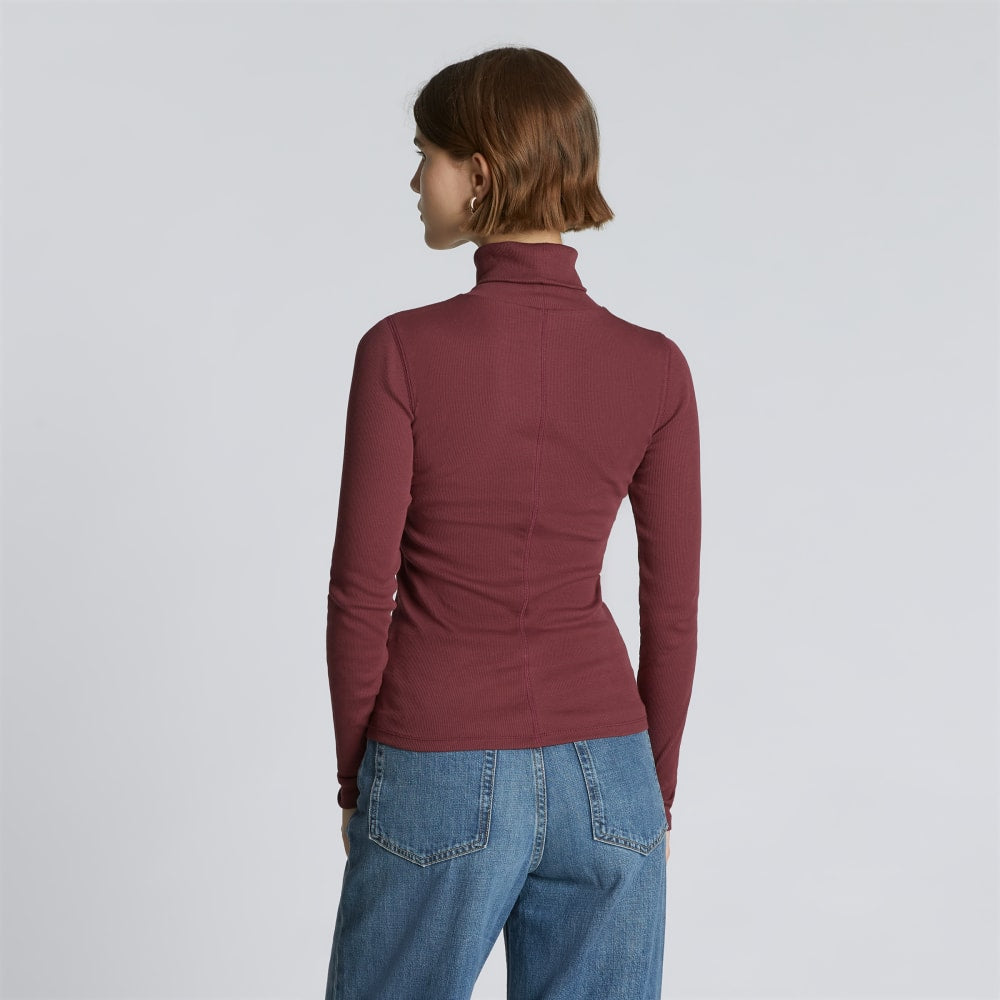 The Luxe Micro-Rib Turtleneck in Brandy — detail view