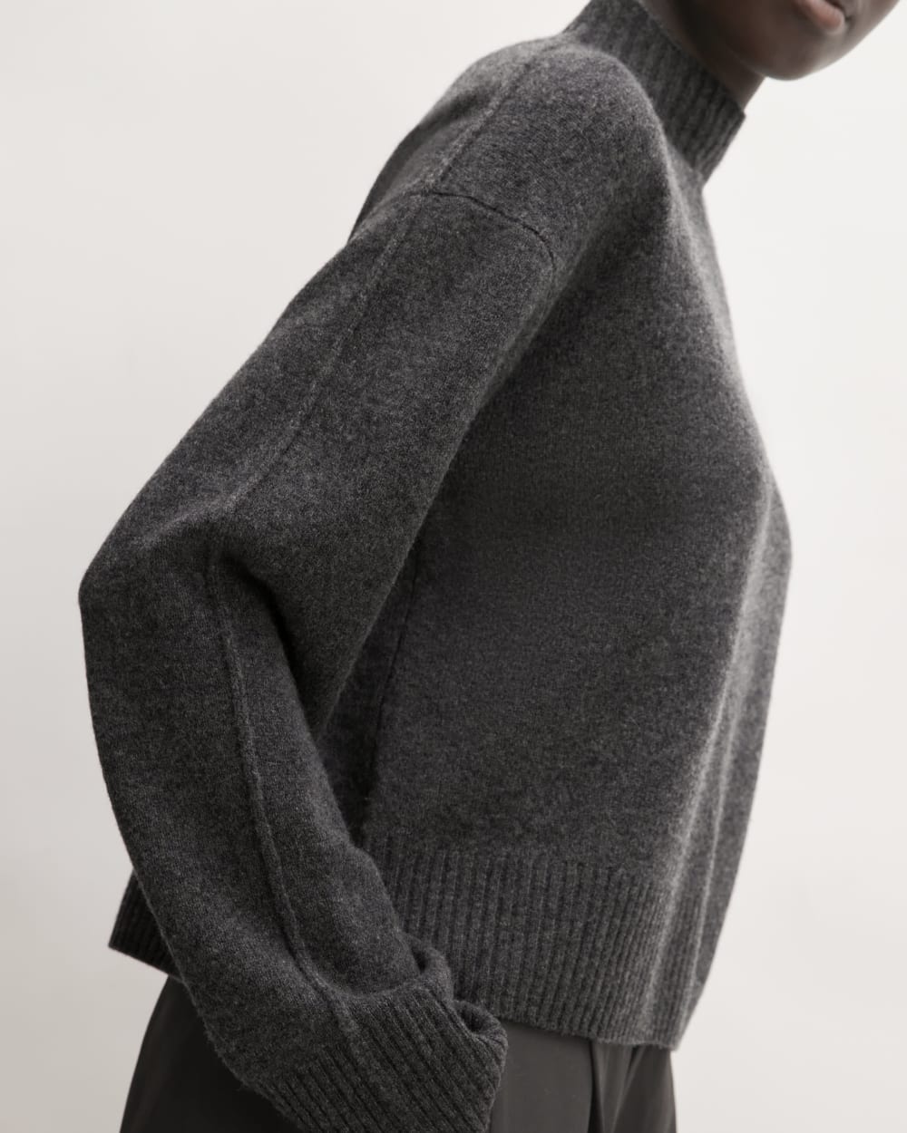 The Good Merino Wool Mockneck Sweater in Graphite — detail view