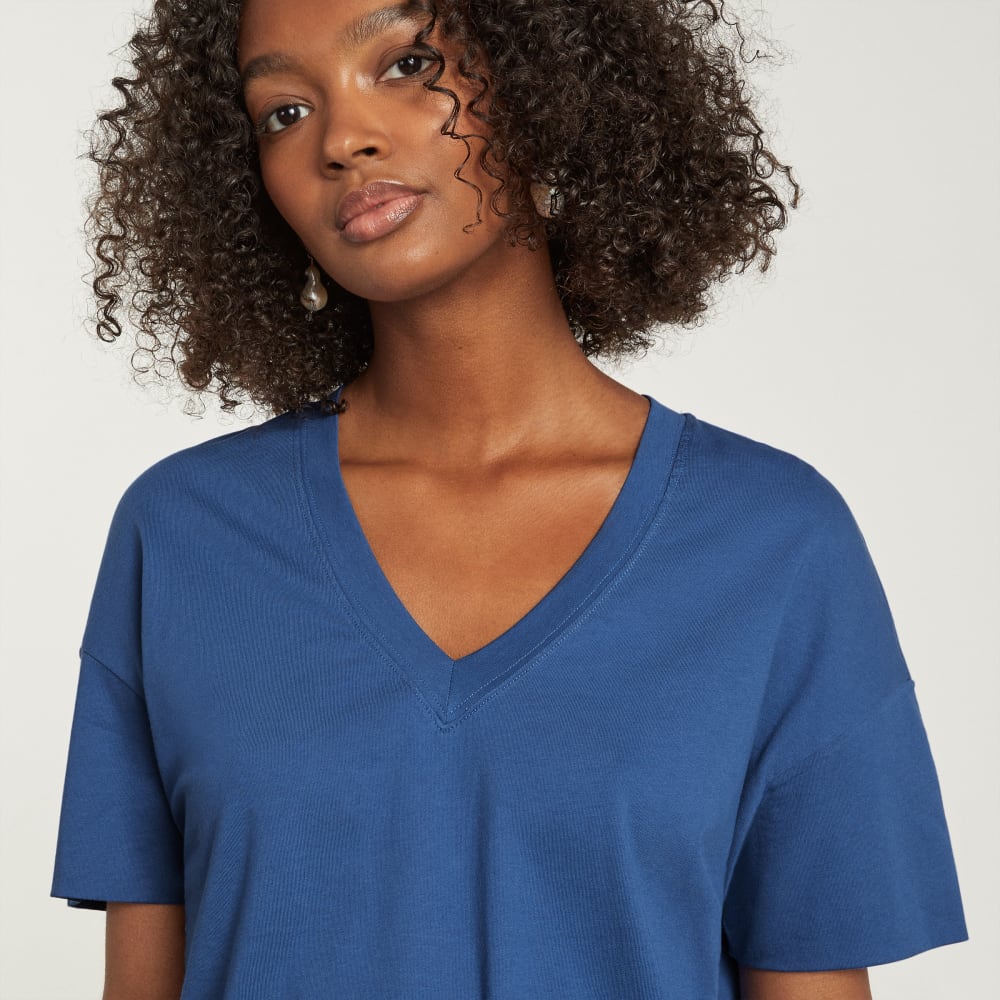 The Organic Cotton Slouchy V-Neck in Deep Blue — detail view