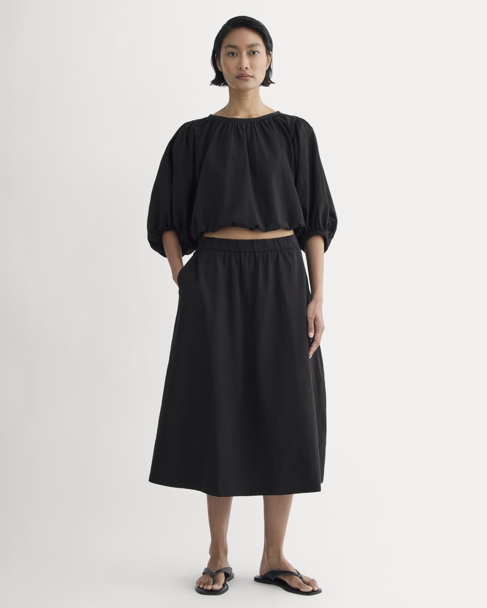 The Gauze Puff-Sleeve Top in Black — alternate view