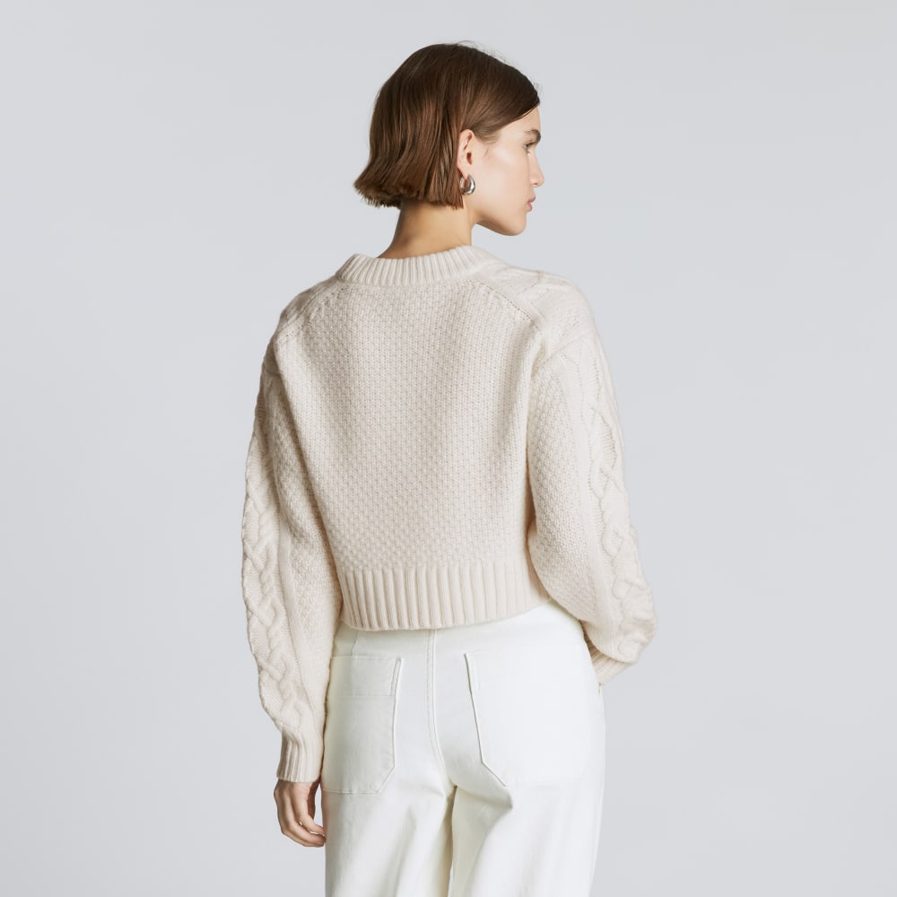 The Felted Merino Cropped Cable Sweater in Bone — detail view