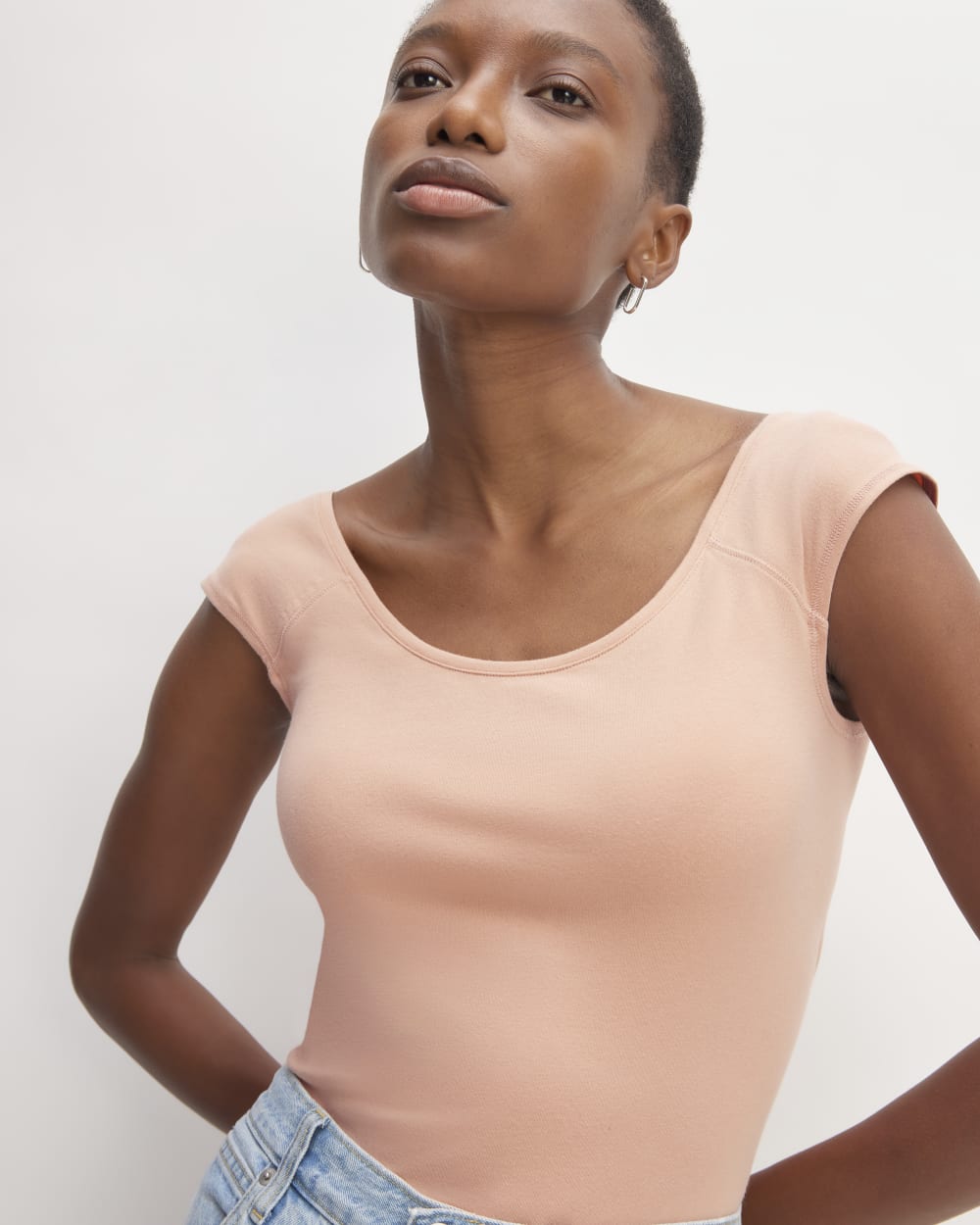 The Supima® Form Cap-Sleeve Tee in Blush Pink — detail view