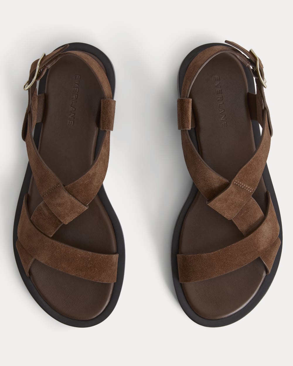 The City Strap Sandal in Burnt Umber Suede — detail view