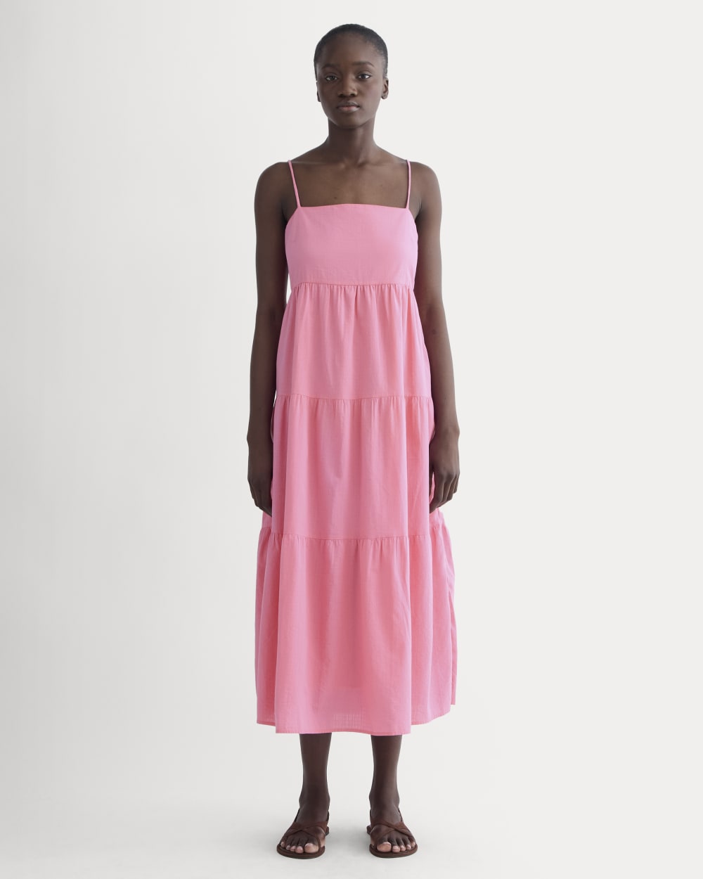 The Gauze Tiered Dress in Deep Pink — front view
