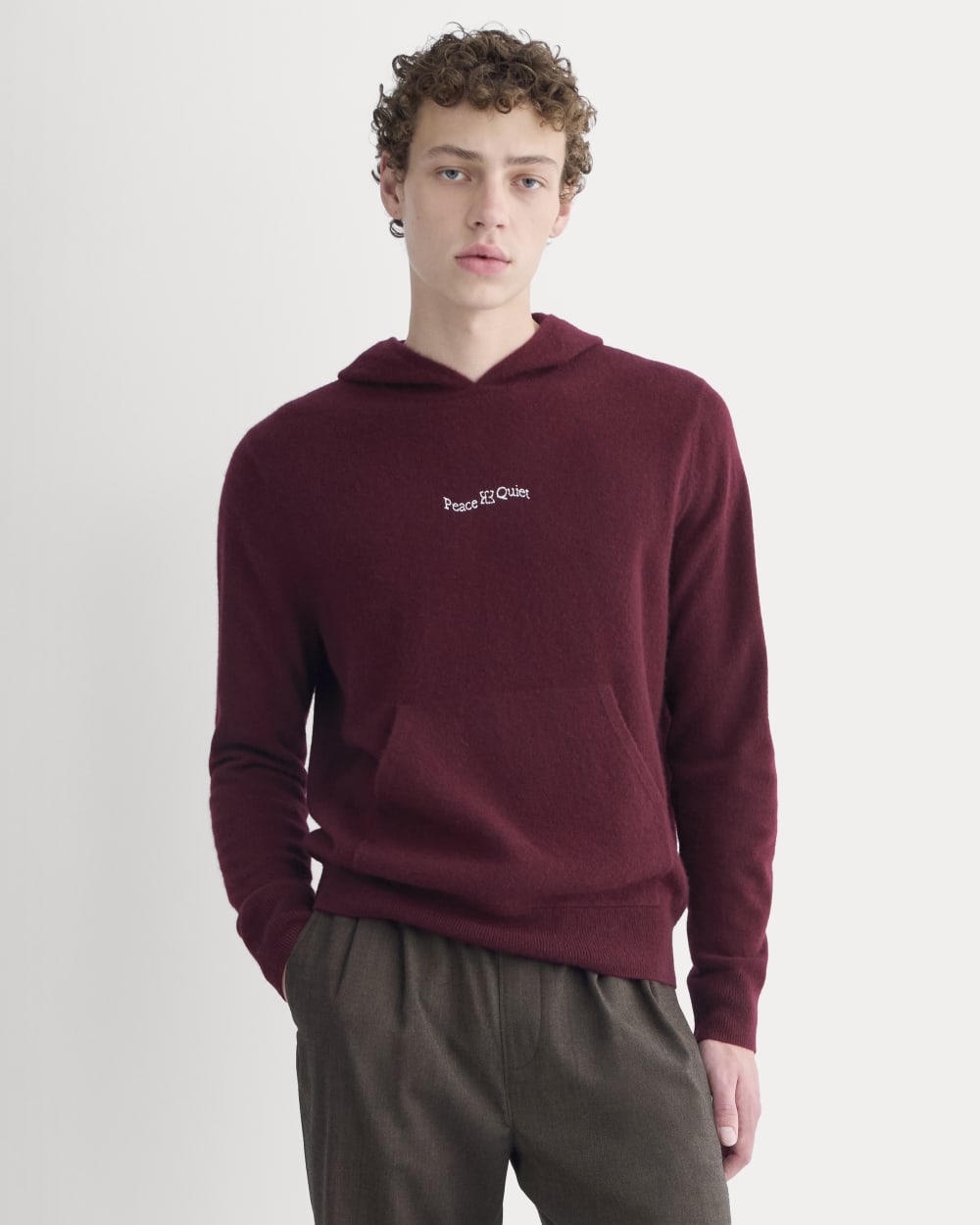 Everlane x Peace & Quiet Cashmere Hoodie in Wine — front view