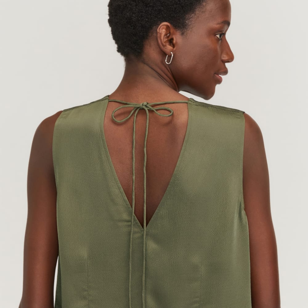 The Satin V-Neck Top in Kalamata — detail view