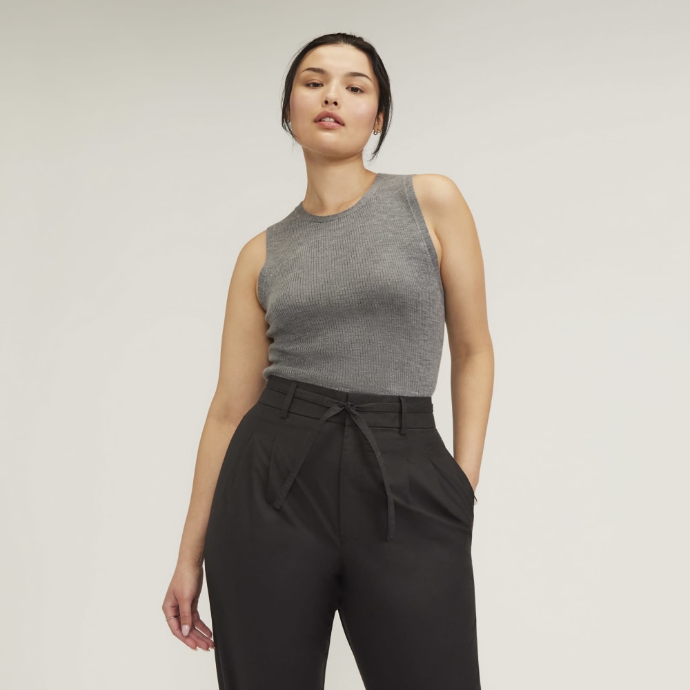 The Tank in Ultrasoft Merino in Heather Mid Grey — front view