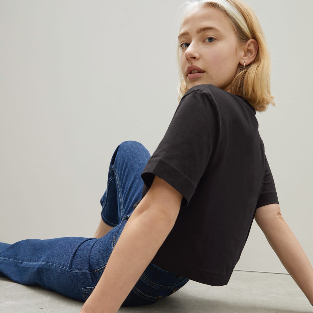 The Organic Cotton Cropped Tee in Black — detail view